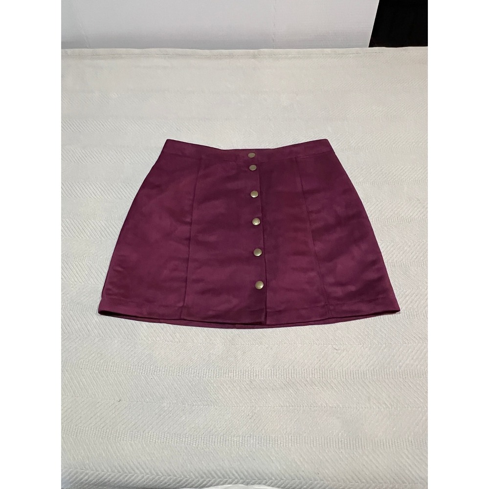 Old Navy Faux Suede Plum Purple Mini Skirt Button Front Womens Size 6 Boho Fall